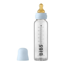 Baby Glass Bottle. Anti-colic. Round Natural Rubber Latex Nipple. Supports Natural Breastfeeding, 225 ml, Baby Blue