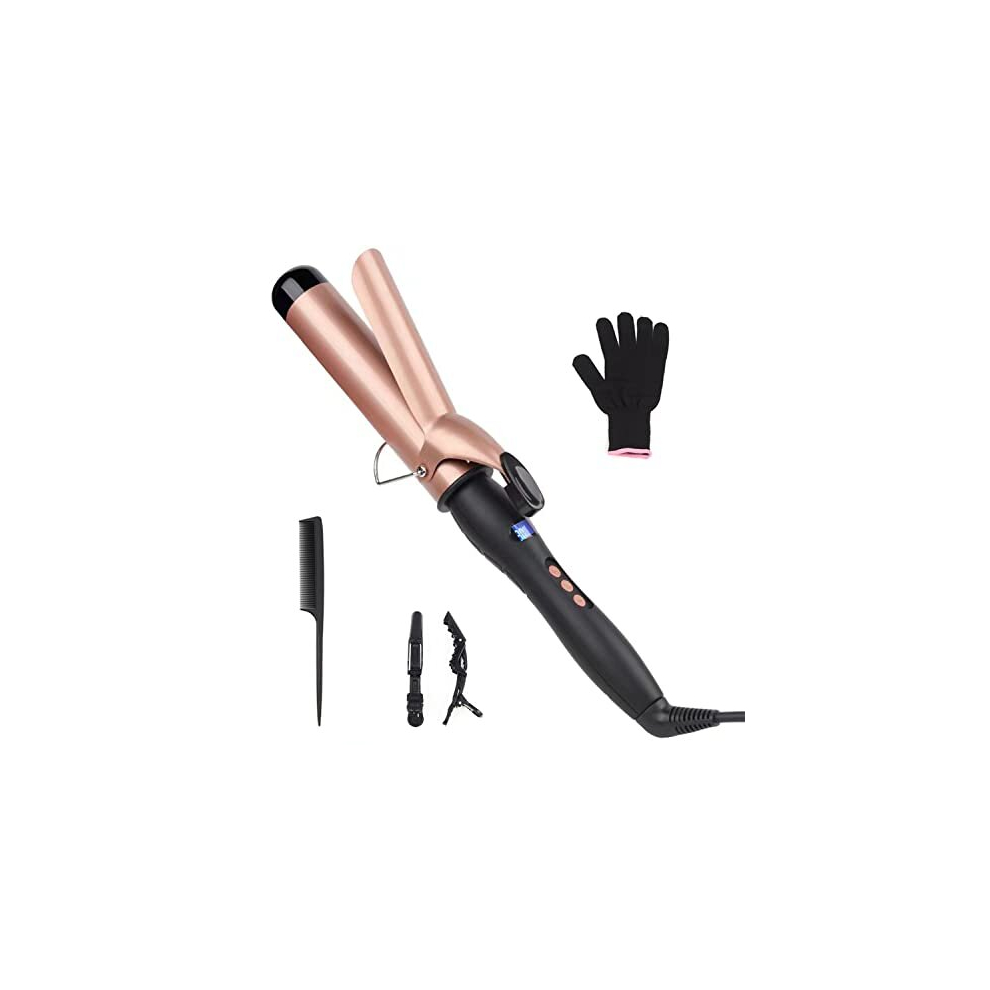 Curling Wand Curling Tongs, Large Barrel Curling Iron with Adjustable Temperature, Professional Hair Curler with Glove,