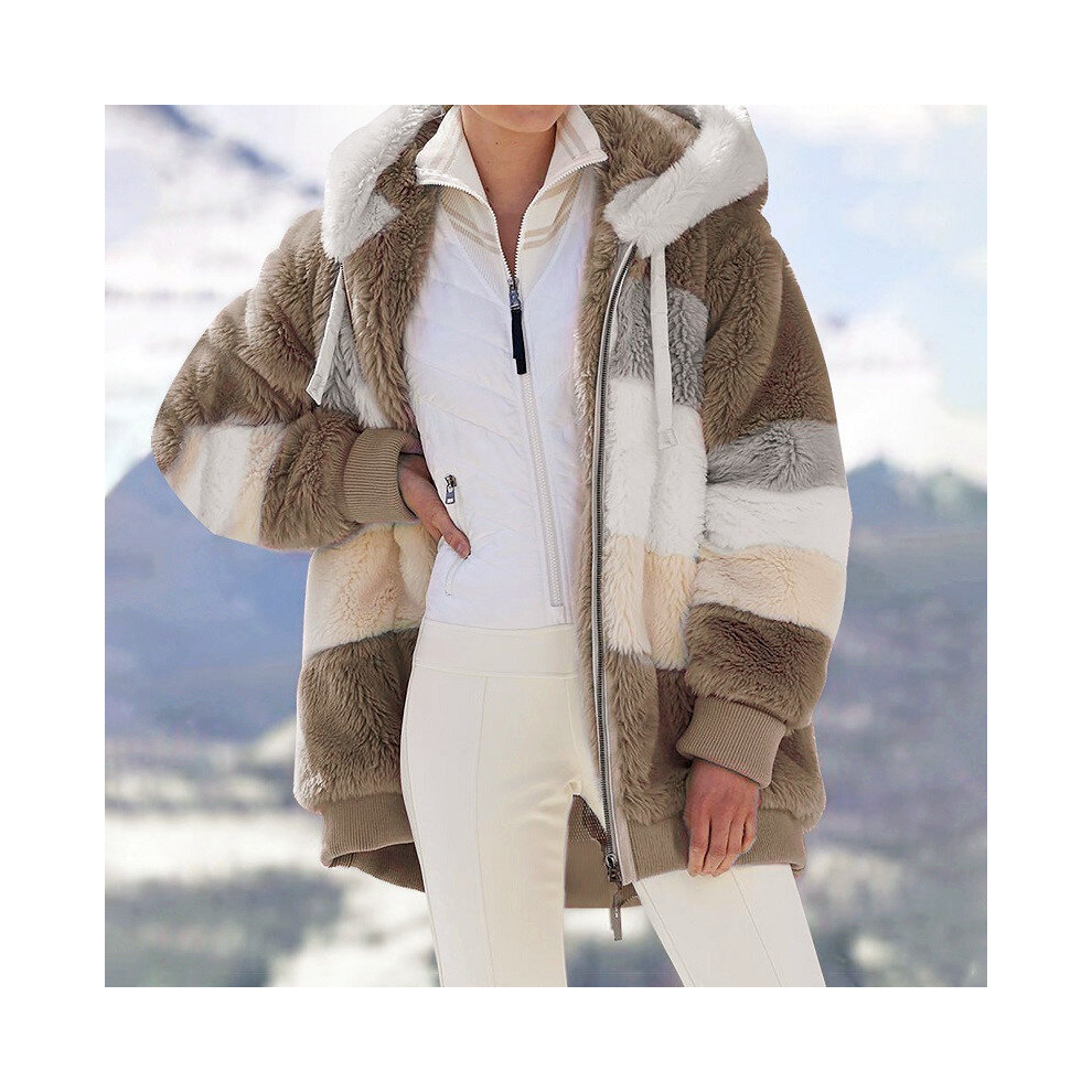 (Khaki, M) Womens Warm Winter Fleece Hoodies Coat Jacket Ladies Outwear Overcoat Plus Size