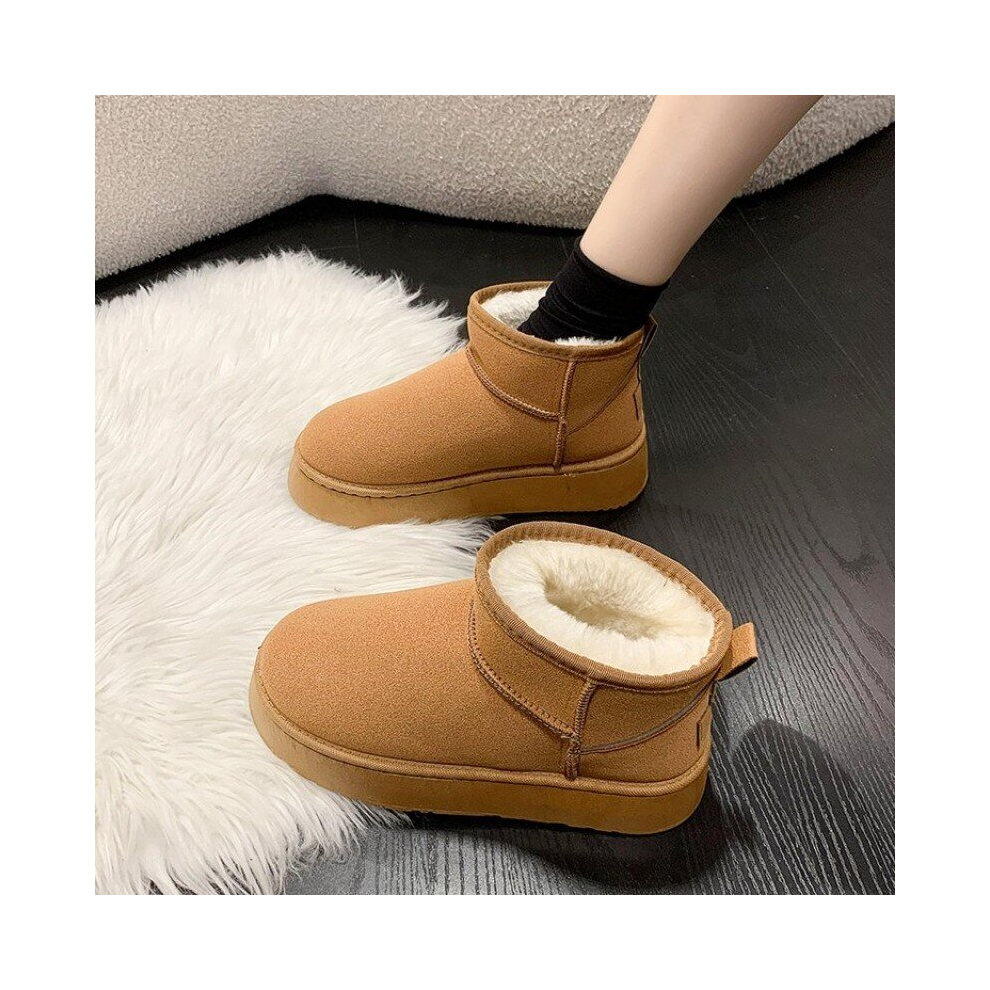 (38, Auburn) 2023 New Classic Thickened Fluff Women's Snow Boots Comfortable Warm Ankle Boots Women Winter Ladies Shoes Chunky Botas Mujer  Costume Shoes