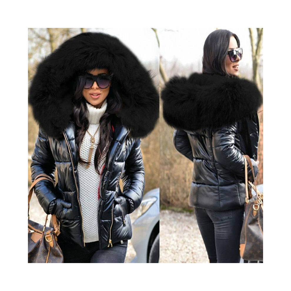 (StyleC, XXXL) Quilted Padded Womens Parka Short Fur Hooded Coat Jacket Winter Warm Coat