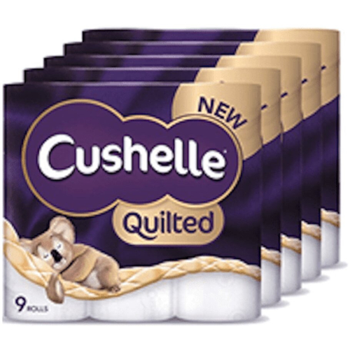 Cushelle Quilted 9 Roll Toilet Roll Tissue Paper (5 Packs (45 Rolls)