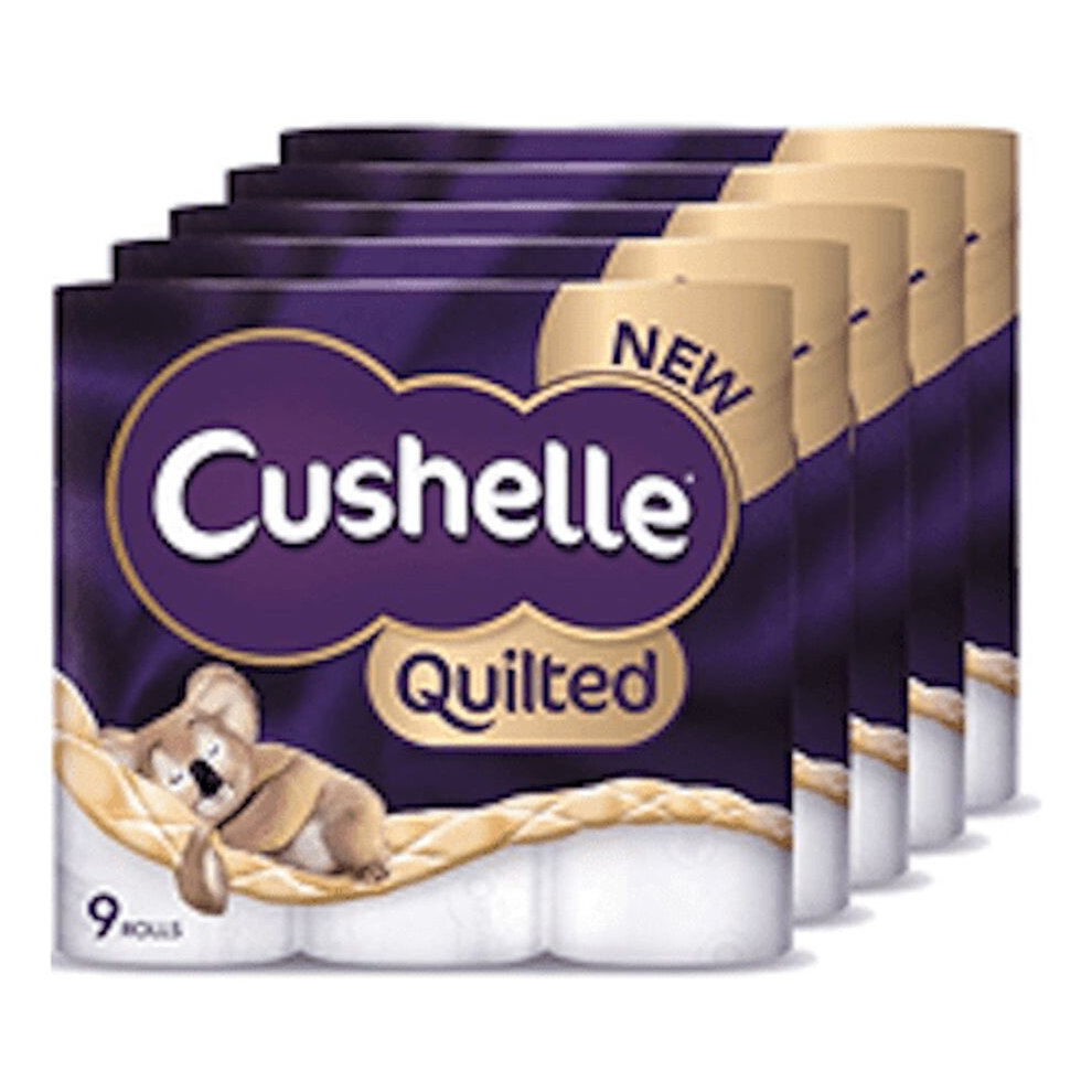 Sunukerr Cushelle Quilted 9 Roll Toilet Roll Tissue Paper (5 Packs (45 Rolls)