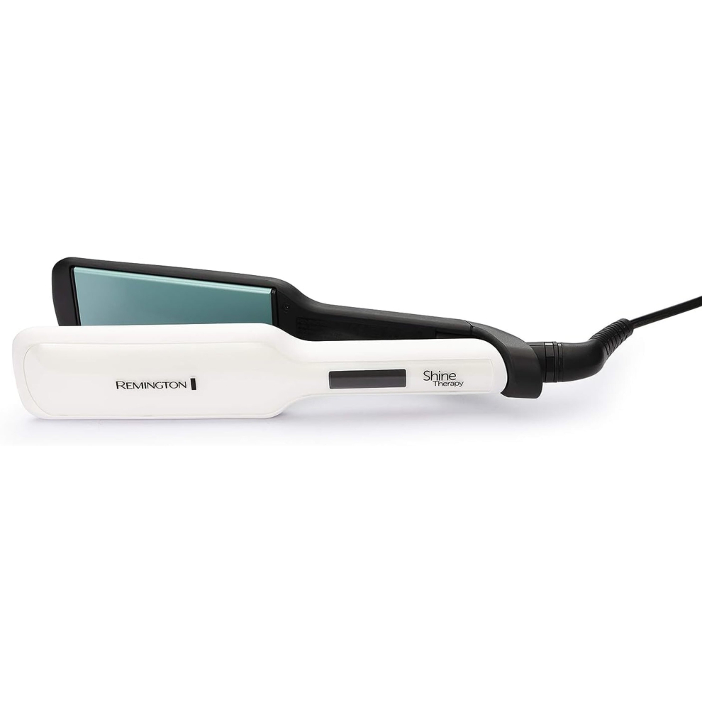 (Wide Hair Straightener) Shine Therapy Advanced Ceramic Hair Straighteners with Morrocan Argan Oil for Improved Shine - S8500, Black/White