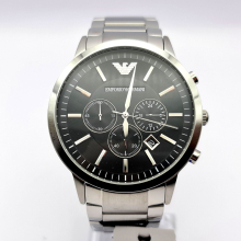NEW EMPORIO ARMANI MENS WATCH RENATO AR2460 SILVER TONE with BLACK DIAL GENUINE