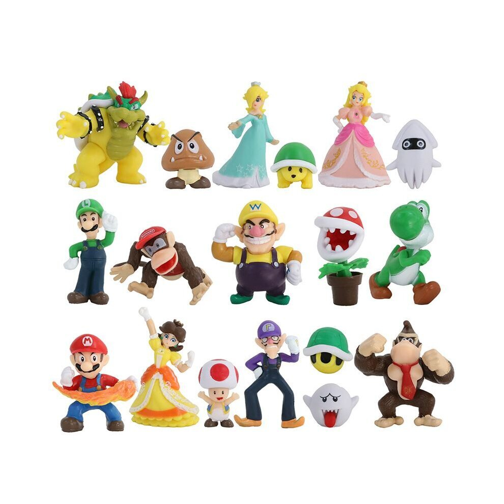 18pcs Super Mario Bros Action Figures Toys Yoshi Peach Princess Luigi Odyssey Donkey