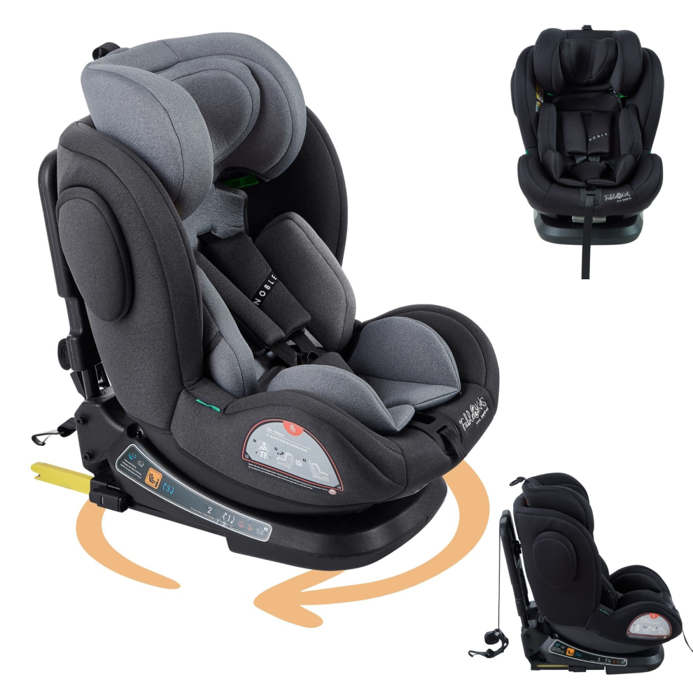FableKids child car seat with Isofix | 360° rotatable | child seat i-Size 40 -150 cm | 5-point safety harness | 8-way adjustable headrest | Grey
