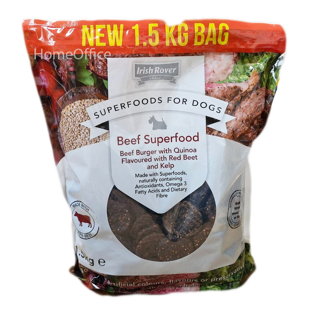 Irish Rover 1.5Kg Superfoods Dog Treats Beef Burger Quinoa Beet Kelp Red