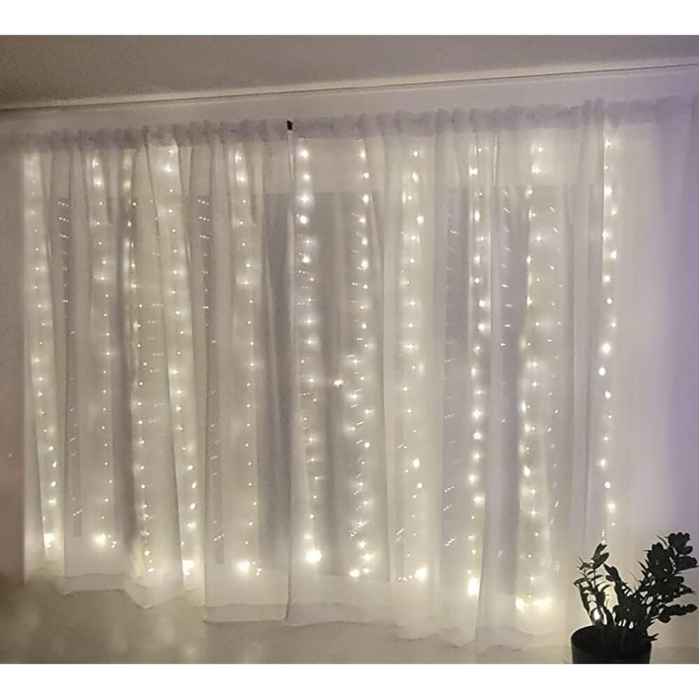 300LED Fairy Tale Curtain Lights 9.8x9.8FT String Lights,USB Powered 8Lighting Modes,Indoor with Remote Control for Party Backdrop Decoration(White)