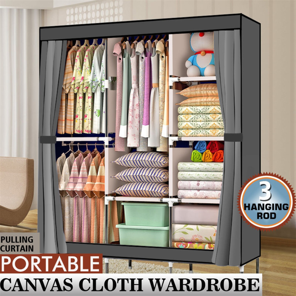 Portable Closet Wardrobe Clothes Rack Storage Organizer Hanging Rail Shelf