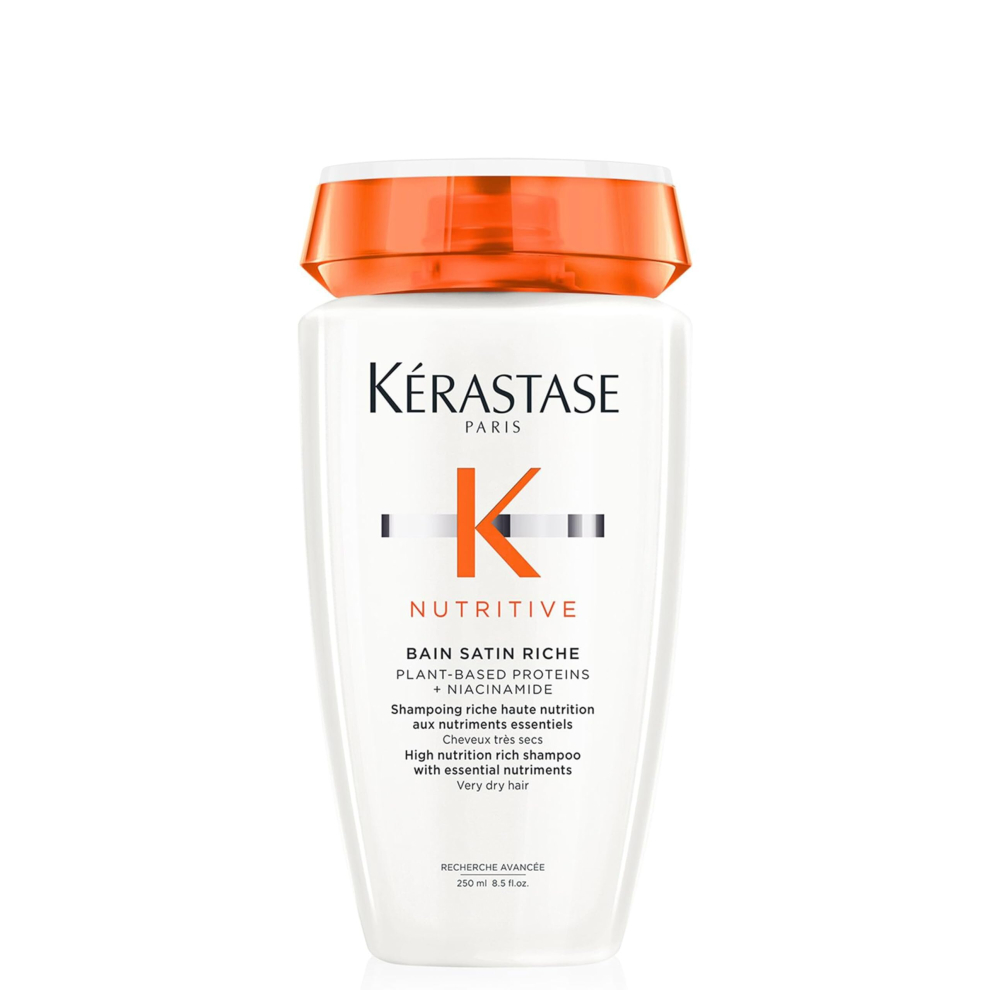 Krastase Nutritive, High Nutrition Rich Shampoo for Very Dry Hair, Protein Enriched Formula with Niacinamide, Bain Satin, 250 ml