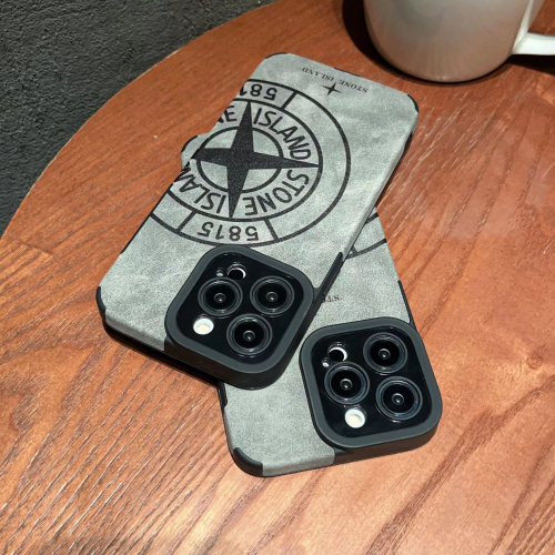 (iPhone 13, Style 1) Semi-artificial leather stone island creative phone case 1