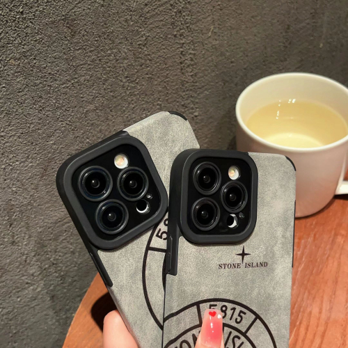 (iPhone 13, Style 1) Semi-artificial leather stone island creative phone case 2