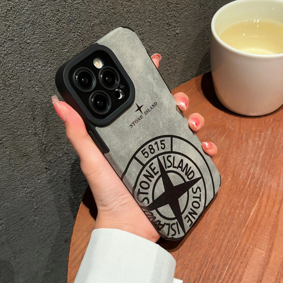 (iPhone 12, Style 2) Semi-artificial leather stone island creative phone case