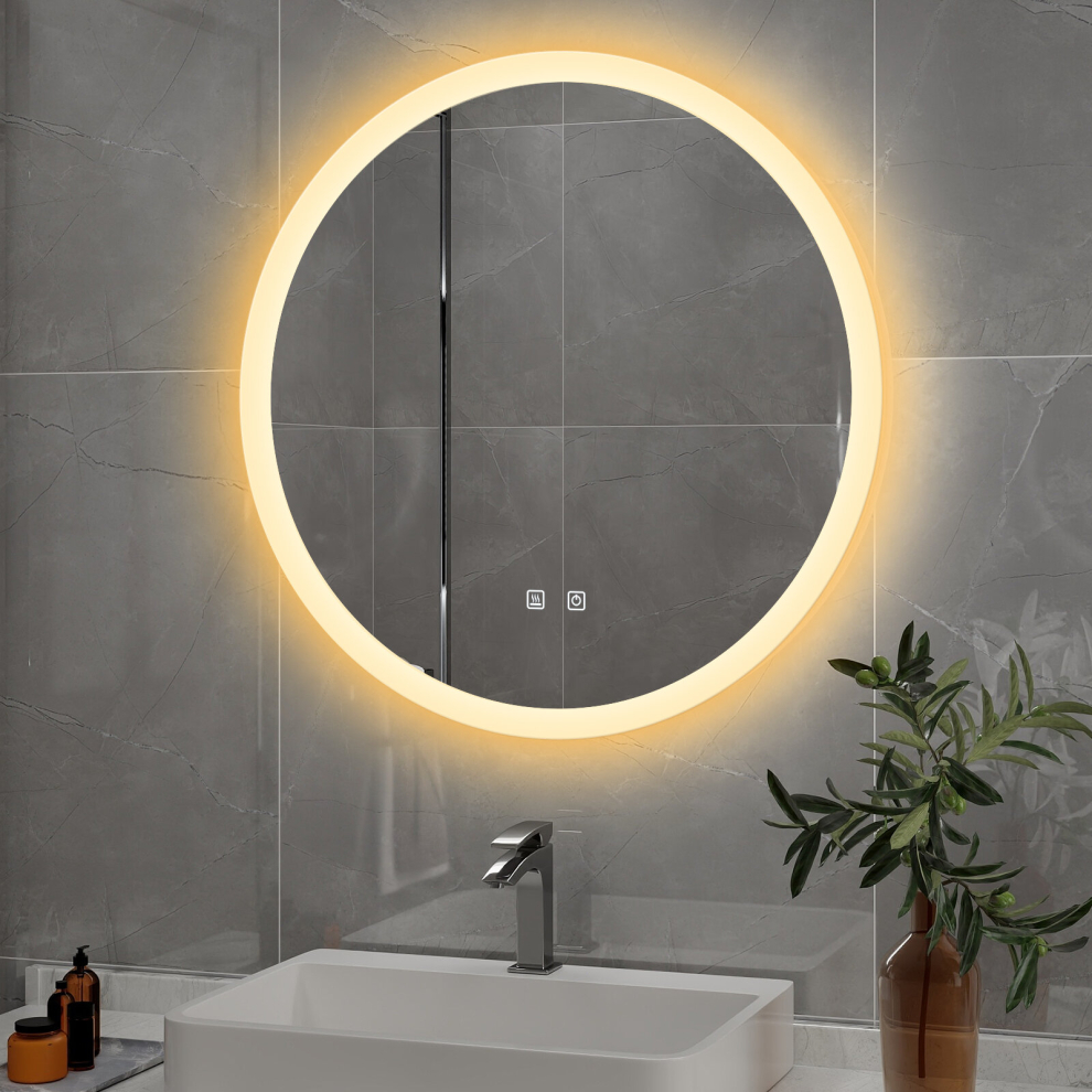 Round LED Bathroom Mirror Φ60 Wall Mounted 3 Mode Make Up Mirror White