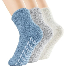 Cozy Fuzzy Socks for Women Hospital Socks with Grips for Women Non Slip Socks Slipper Socks Sleep Fluffy Socks/Blue Grey White Size: 6-10/3 Pairs