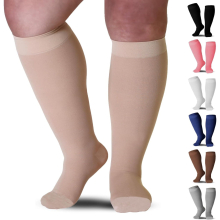 Compression Socks - Plus Size - 20-30 mmHg - Unisex - Extra Wide Calf Knee HI - Opaque, Closed Toe - Beige/3X-Large