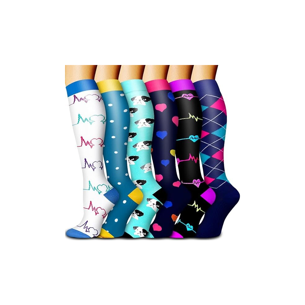 Tianfu White/Blue 6 Pack Copper Compression Socks For Women And Men Circulation-Best Support For Medical, Running,Nursing,Athletic/Large-X-Large/+