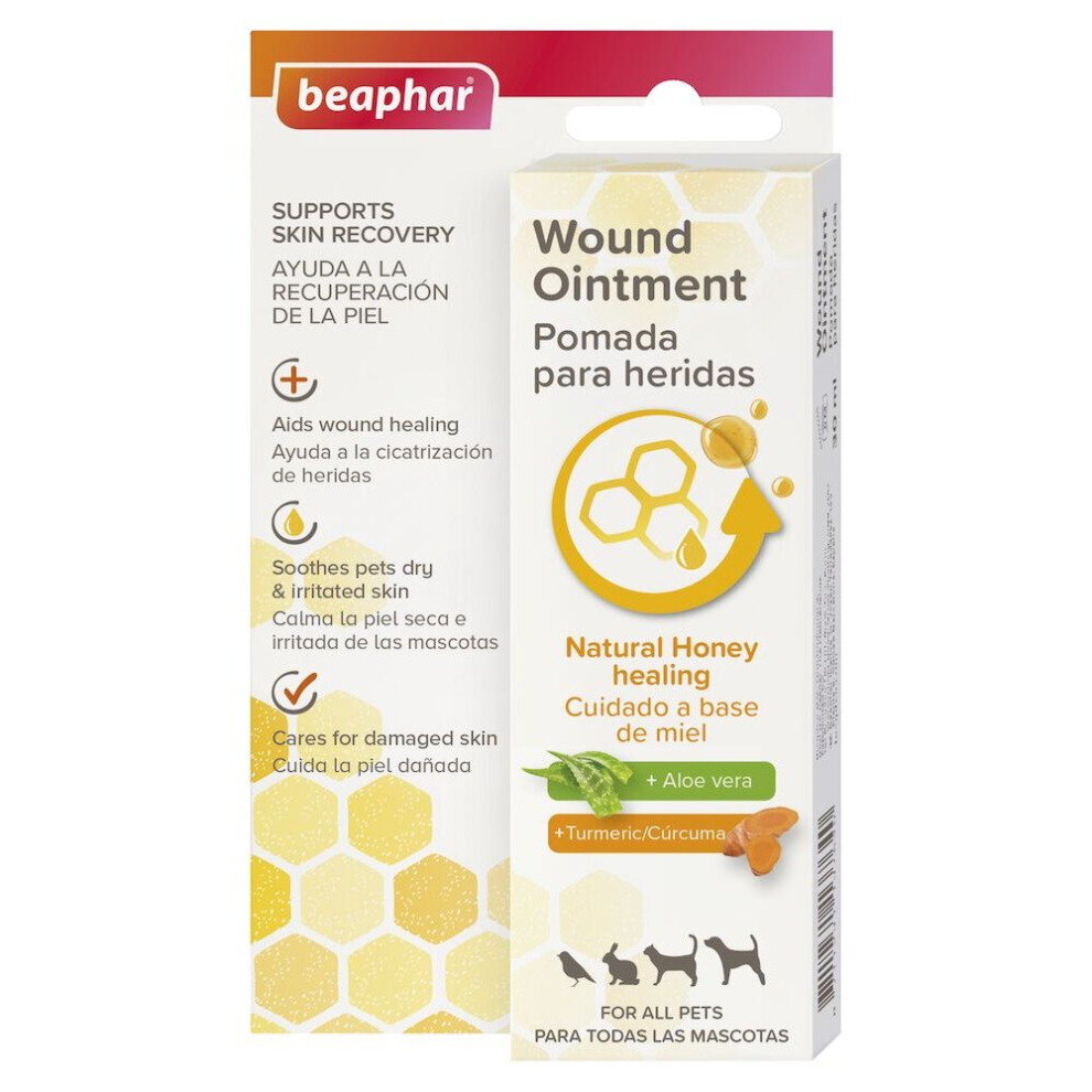 Beaphar Wound Ointment For Pets, Healing Properties Of Honey And Turmeric With Aloe Vera And Essential Oils - 30Ml