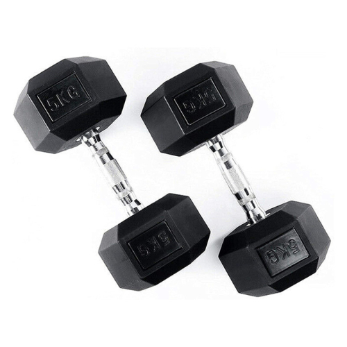 (2x 5kg) Hex Dumbbells Iron & Rubber Weights - Black