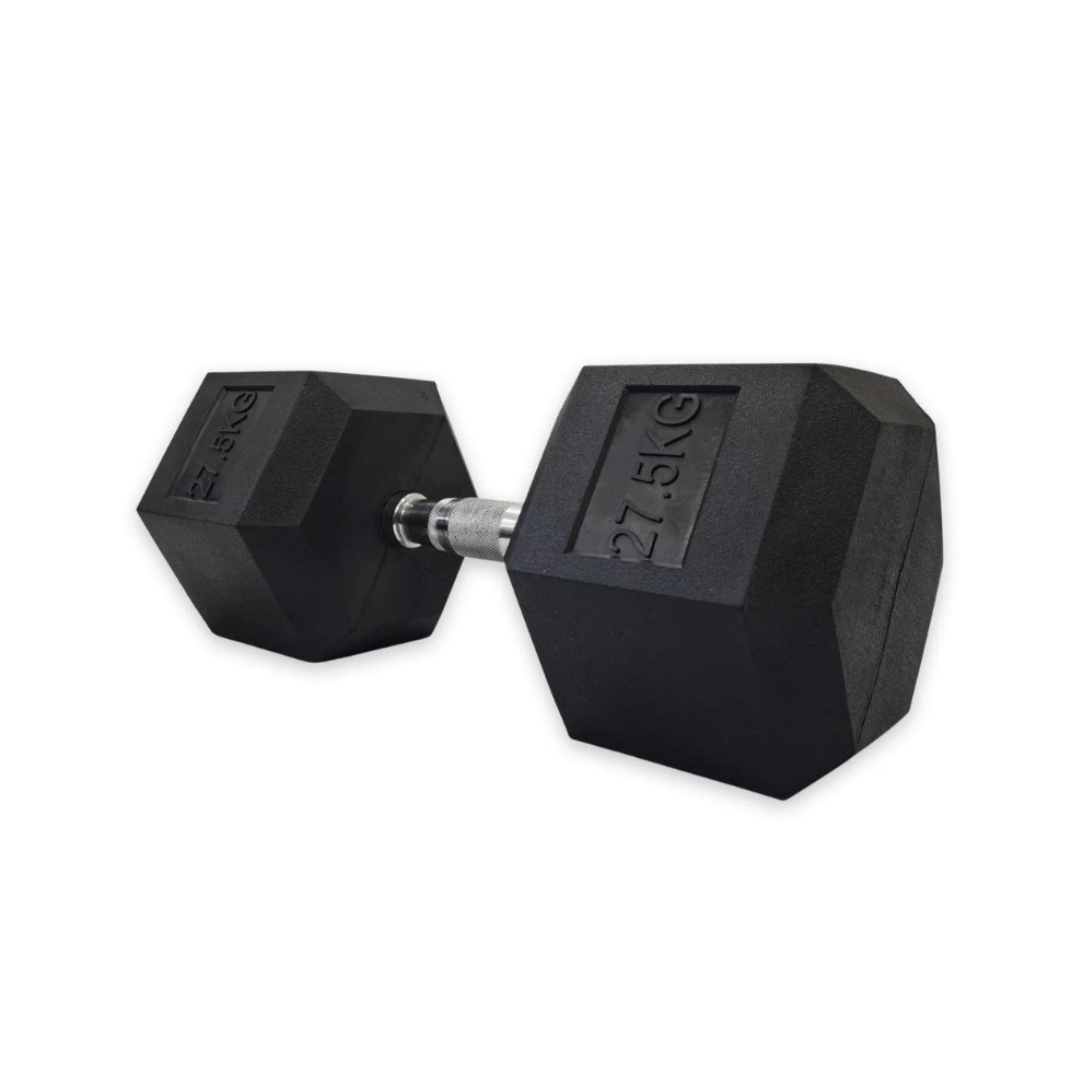 (1x 27.5kg) Hex Dumbbells Iron & Rubber Weights - Black