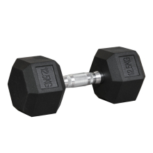 (1x 12.5kg) Hex Dumbbells Iron & Rubber Weights - Black