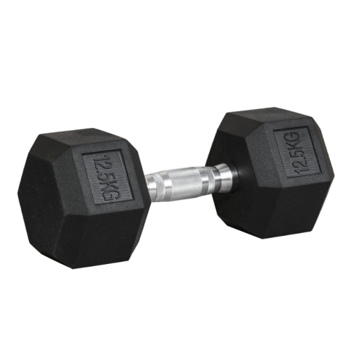 (1x 12.5kg) Hex Dumbbells Iron & Rubber Weights - Black