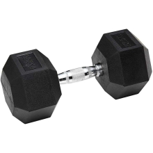 (1x 22.5kg) Hex Dumbbells Iron & Rubber Weights - Black