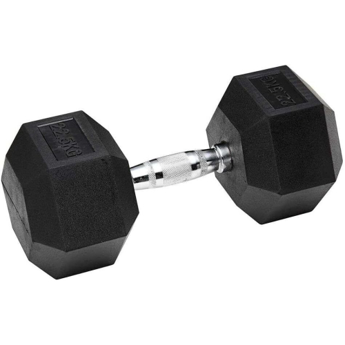 (1x 22.5kg) Hex Dumbbells Iron & Rubber Weights - Black