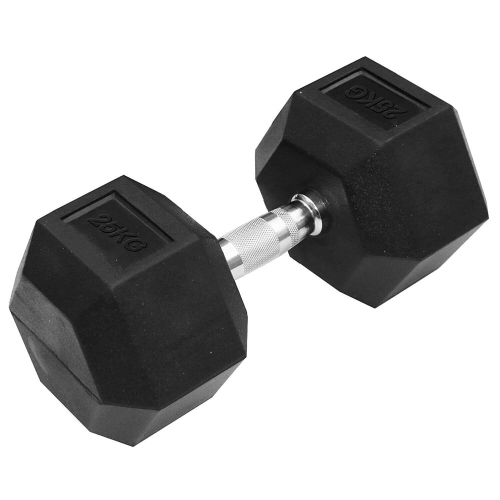 (1x 25kg) Hex Dumbbells Iron & Rubber Weights - Black