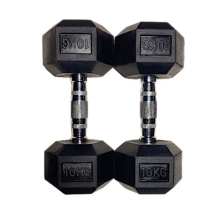 (2x 10kg) Hex Dumbbells Iron & Rubber Weights - Black