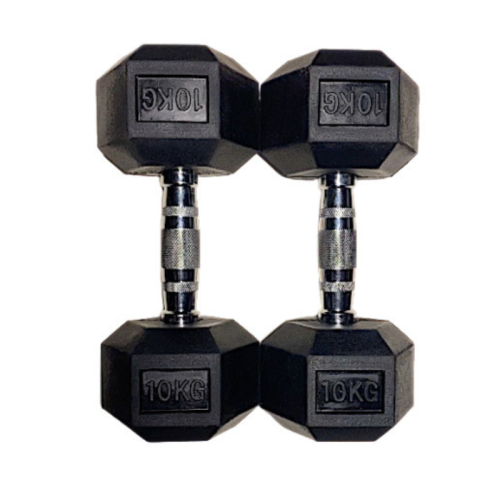 (2x 10kg) Hex Dumbbells Iron & Rubber Weights - Black