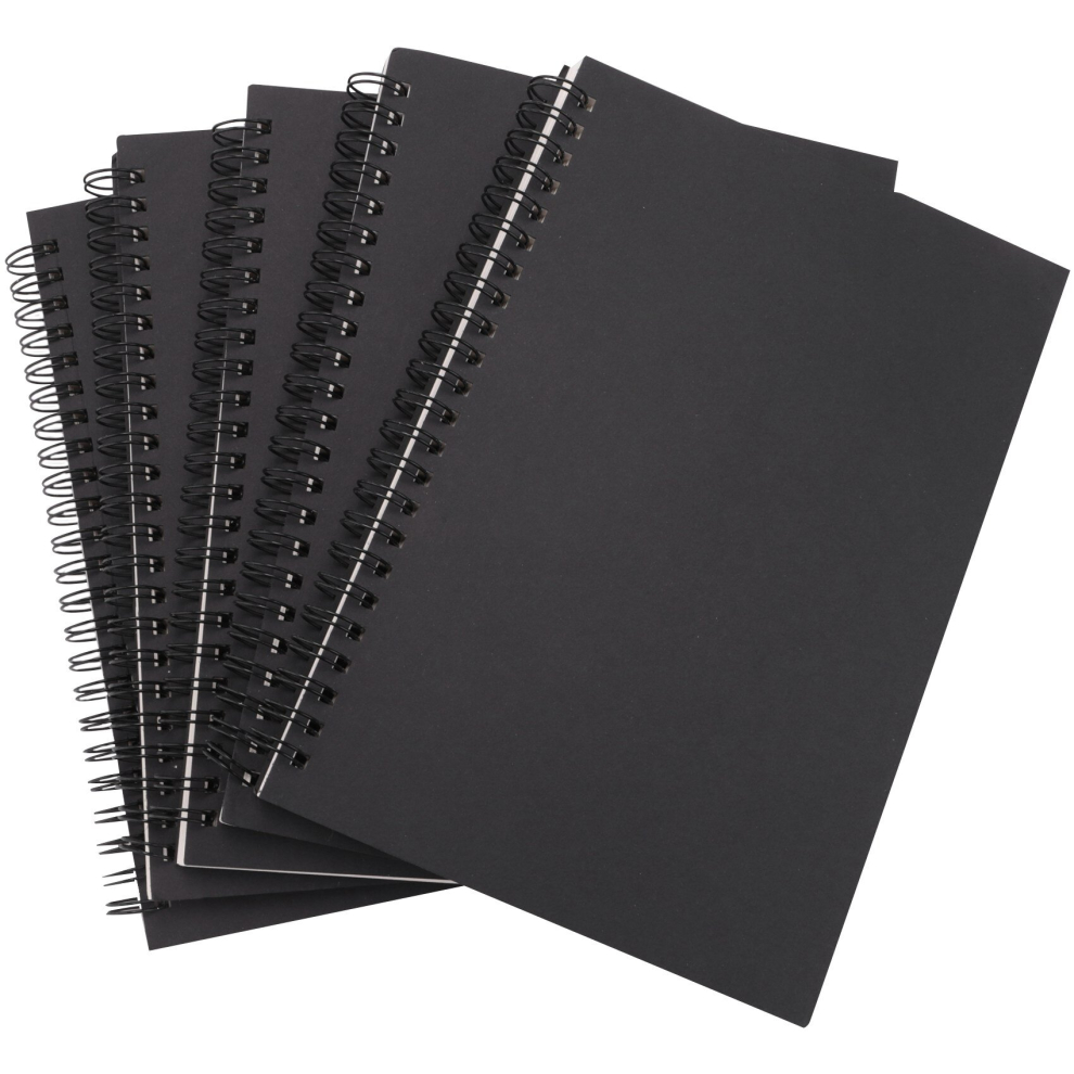 5Pc A5 Black Spiral Notebook Blank Unruled 50 Sheet 100 Unlined Pages