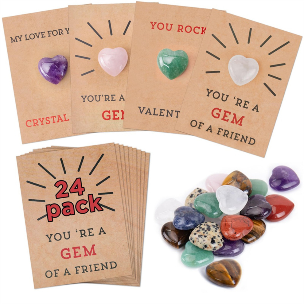 24 Pack Valentines Cards with Heart-Shape Crystals - Valentine Gift