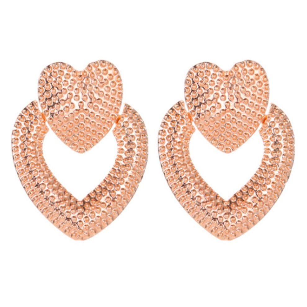 Metal Retro Hollow Double Peach Heart-Shaped Earrings,Rose Gold