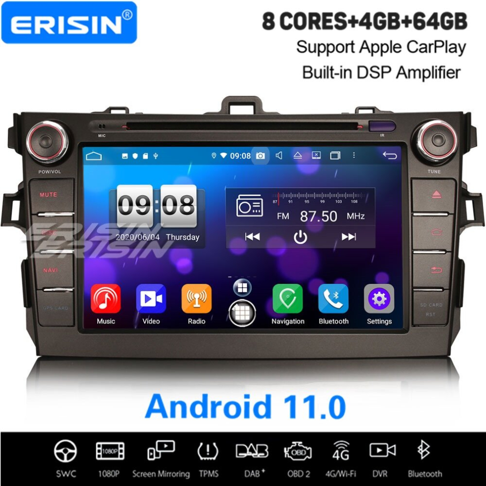 8" 8-Core Android 11.0 Carplay Dsp Car Stereo Dab+ Sat Nav Bluetooth Wifi Toyota Corolla E140 E150 737655208467