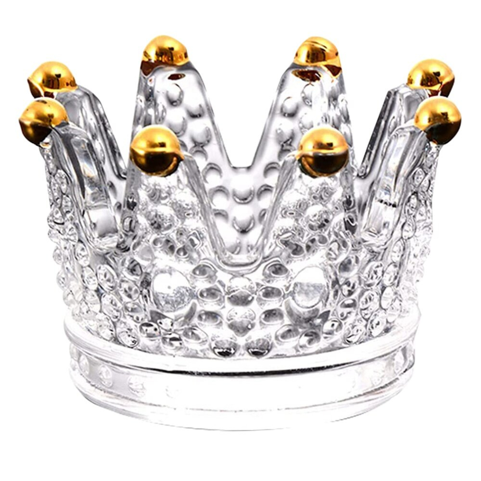 Crown Glass Ashtray Candle Holder Transparent Gold