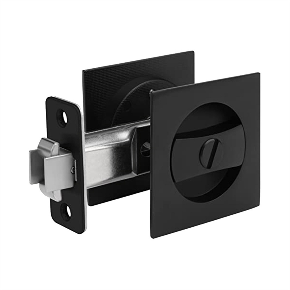 Pocket Door Lock, Matte Black Privacy Square Pocket Door Hardware