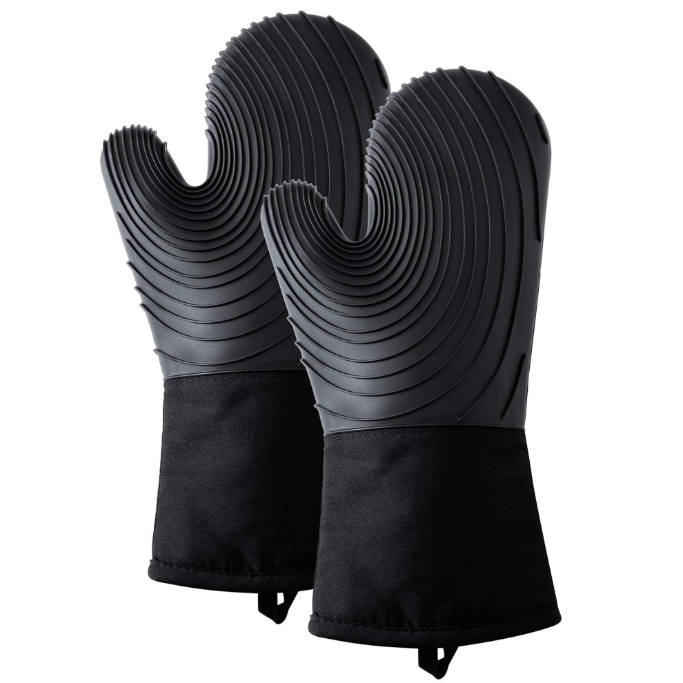 1 Pair Silicone Oven Gloves with Quilted Liner,Kitchen Gloves-Black