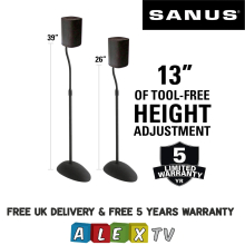 2 x SANUS HTB3 Black Adjustable Speaker Stands For Satellite Speakers up to 4lbs