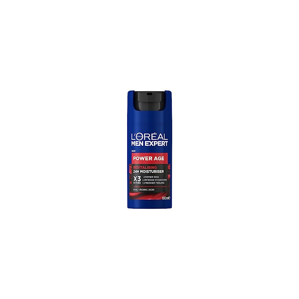 L’oréal Paris New Loral Men Expert Power Age Moisturiser, Hydrating Revitalising Hyaluronic Acid Moisturiser For Men, Designed For Ageing, Dry Dull Skin 100Ml