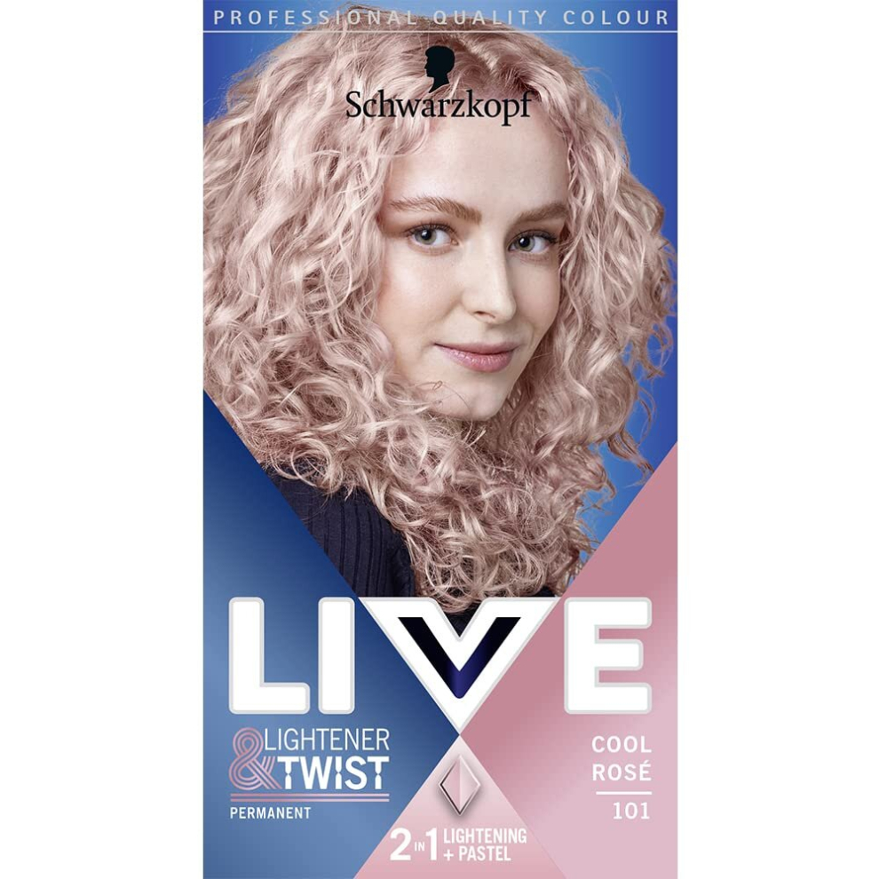 Schwarzkopf LIVE Lightener  Twist Permanent Pink Hair Dye, 2 in 1 Formula, Lightens and Colours Up To 3 Levels, Cool Rose 101