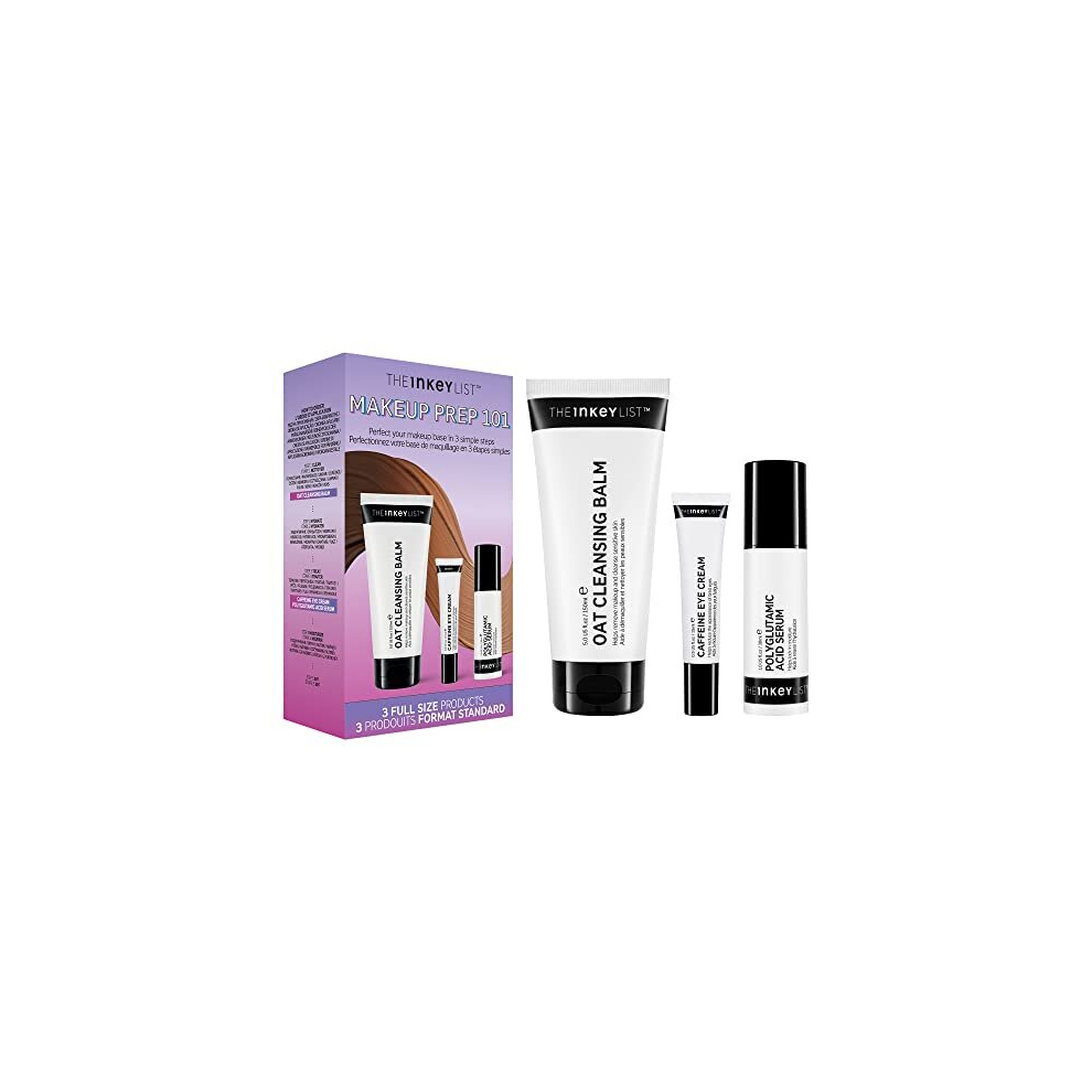 The INKEY List Makeup Prep 101 Kit  Makeup Prep Starter Kit  Oat Cleansing Balm  Polyglutamic Acid Serum  Caffeine Eye Cream  Suitable for All Ages