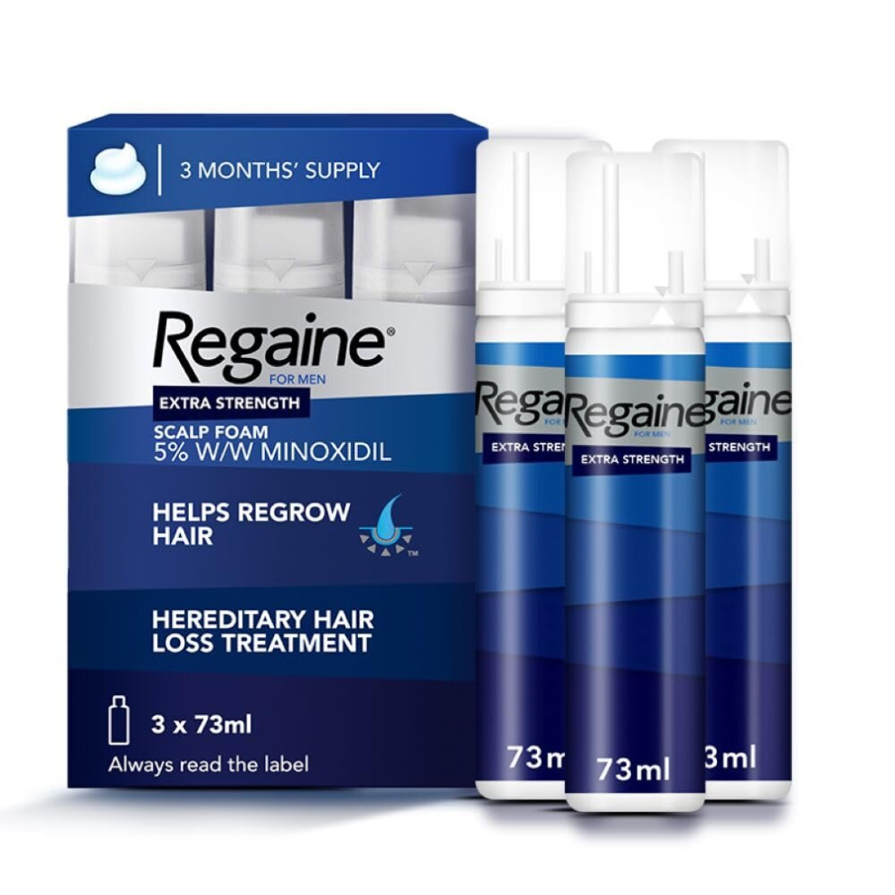 Regaine Extra Strength Scalp Cutaneous Foam 3x 73 ml, Treatment for Regrowth in Men with 5 percent Minoxidil, for Male Hair Loss