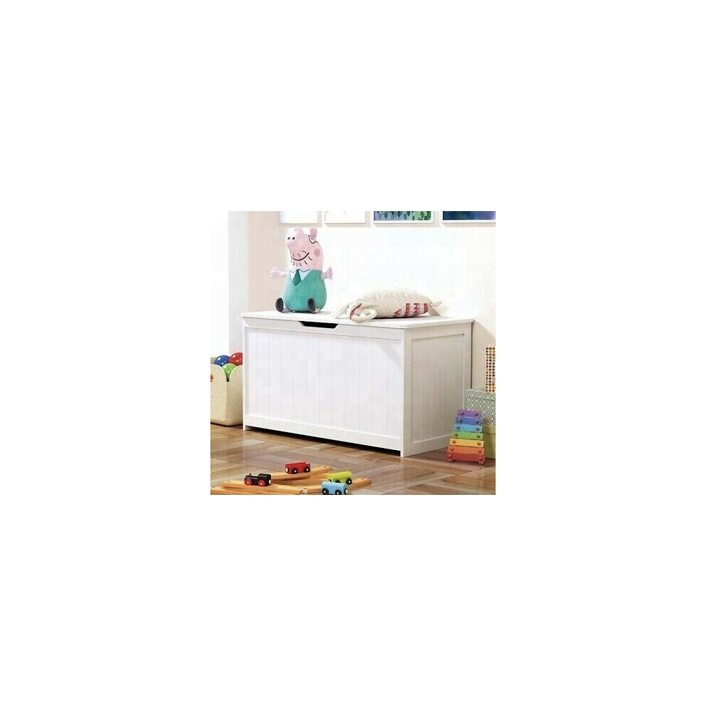 White Wooden Large Children Kids Storage Bench Toy Chest