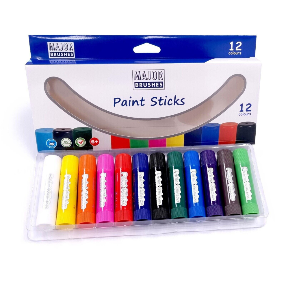 Set Of 12 Coloured Paint Sticks Kids Art Craft Fast Drying Painting Set