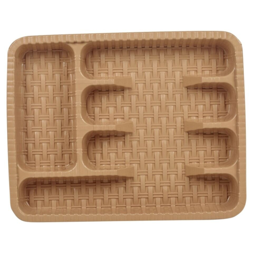 URBN-CHEF (Beige) Plastic Woven Rattan Cutlery Utensils Holder Flatware Drawer 5 Section Organiser 1