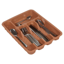 (Cappuccino) Plastic Woven Rattan Cutlery Utensils Holder Flatware Drawer 5 Section Organiser