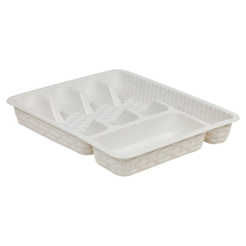 URBN-CHEF (White) Plastic Woven Rattan Cutlery Utensils Holder Flatware Drawer 5 Section Organiser 2