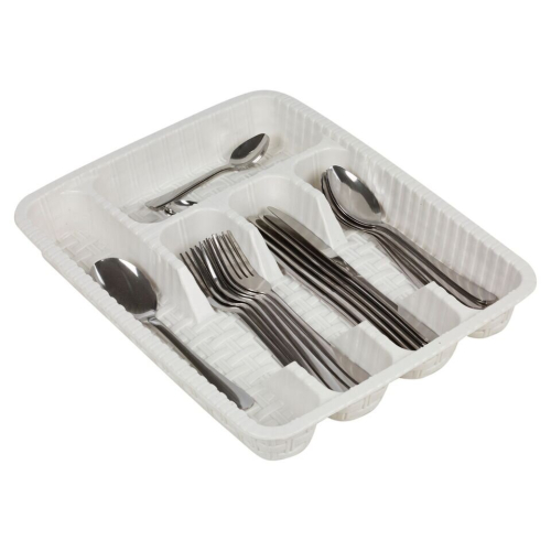 URBN-CHEF (White) Plastic Woven Rattan Cutlery Utensils Holder Flatware Drawer 5 Section Organiser